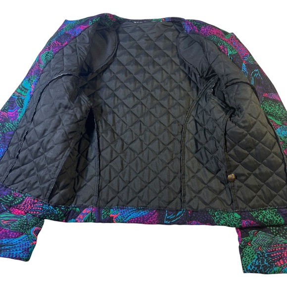 Vintage Quilted Jacket Skirt Set‎ Abstract Print 80s 90s Colorful Retro - Picture 5 of 16